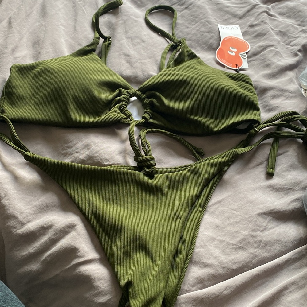 Cider army green size XL ribbed bikini new unworn panty protector